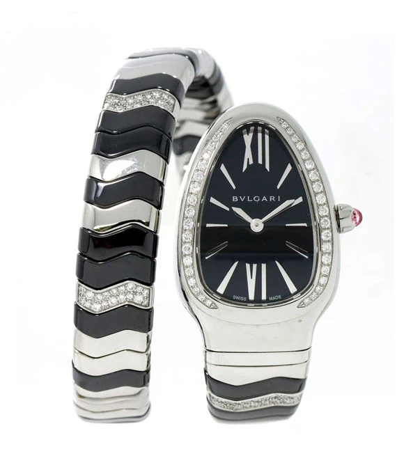 Bvlgari Serpenti Tubogas SP35S Ladies Watch Diamond Bezel Black Dial Watch