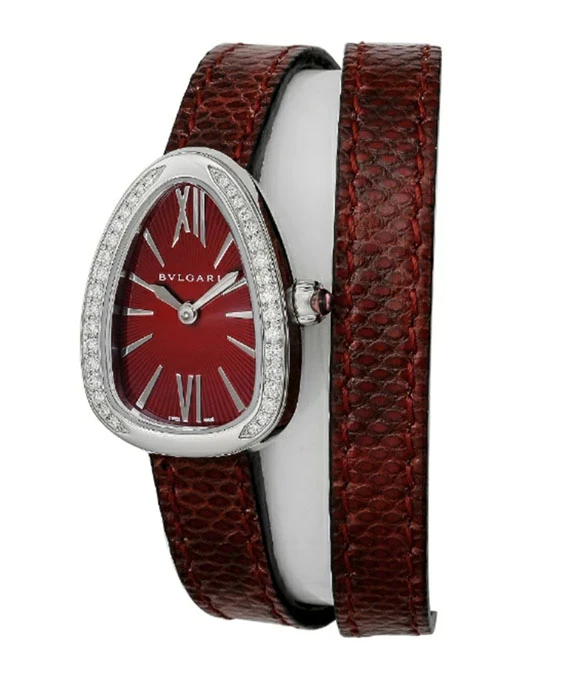 Bvlgari Serpenti Red Enamel Dial Ladies Watch with Diamond Encrusted Bezel