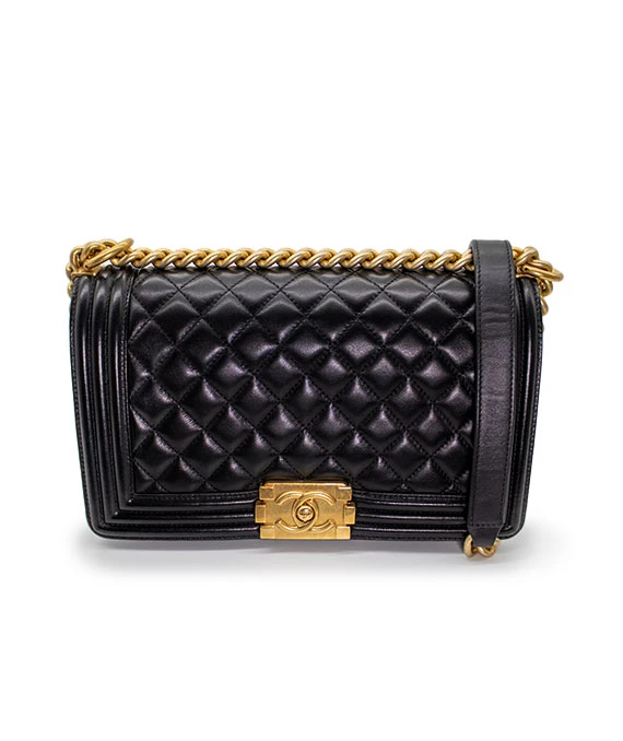 Chanel Black Medium Boy Bag in Lambskin Leather with Gold Hardware