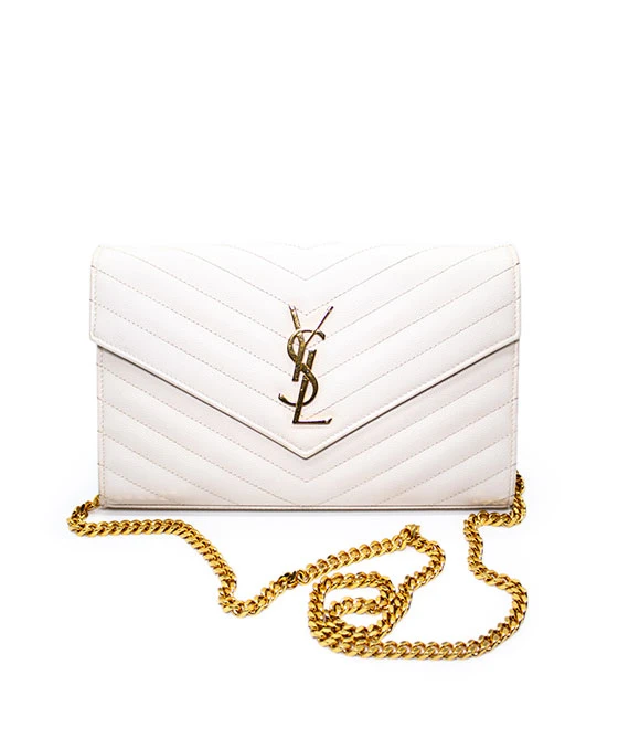 Saint Laurent Monogram Chevron Quilted Wallet on Chain