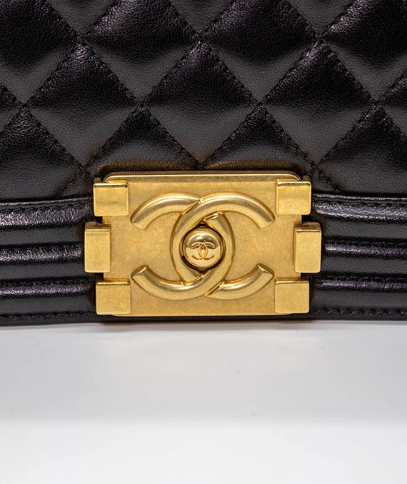 Chanel Black Medium Boy Bag in Lambskin Leather with Gold Hardware