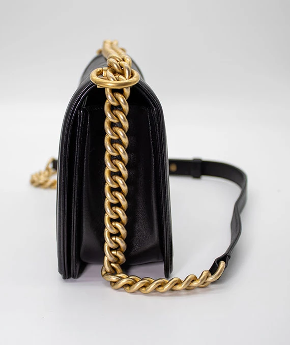 Chanel Black Medium Boy Bag in Lambskin Leather with Gold Hardware