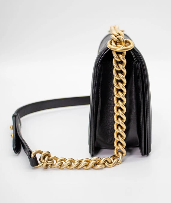 Chanel Black Medium Boy Bag in Lambskin Leather with Gold Hardware