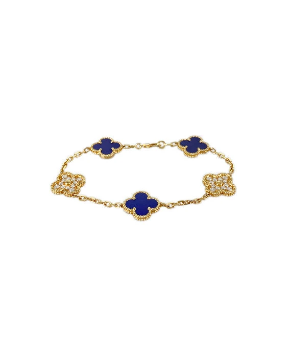 Van Cleef & Arpels Vintage Alhambra Blue Sable Diamond Bracelet In 18k Yellow Gold