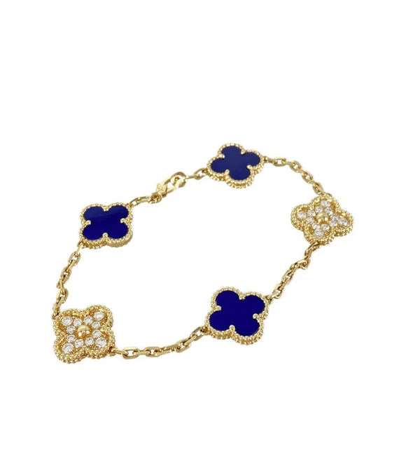 Van Cleef & Arpels Vintage Alhambra Blue Sable Diamond Bracelet In 18k Yellow Gold