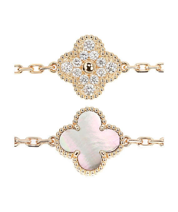 Van Cleef & Arpels Vintage Alhambra Diamond Shell 5 Motifs Bracelet In 18k Pink Gold