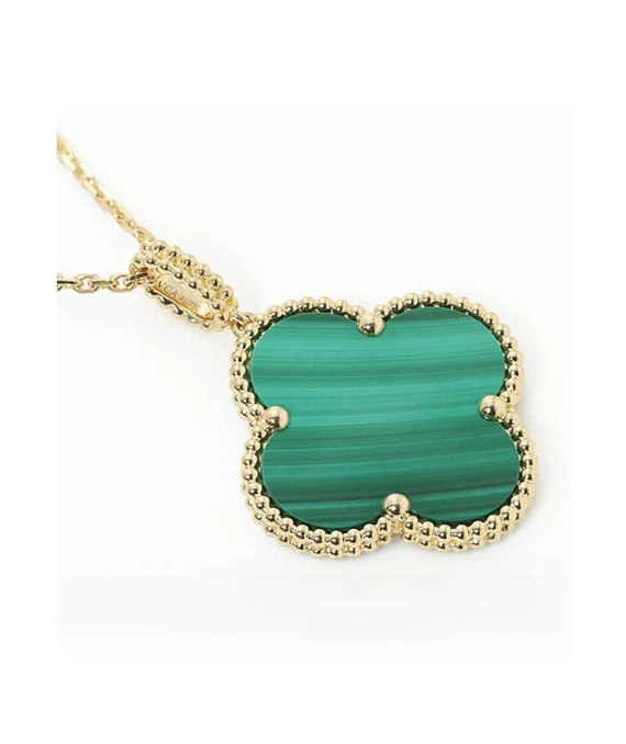 Van Cleef & Arpels Magic Alhambra Malachite 1 Motif Long Necklace In 18k Yellow Gold