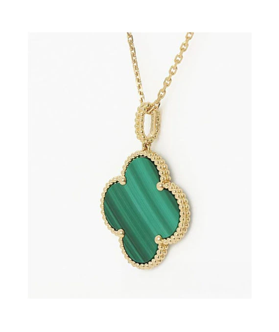 Van Cleef & Arpels Magic Alhambra Malachite 1 Motif Long Necklace In 18k Yellow Gold