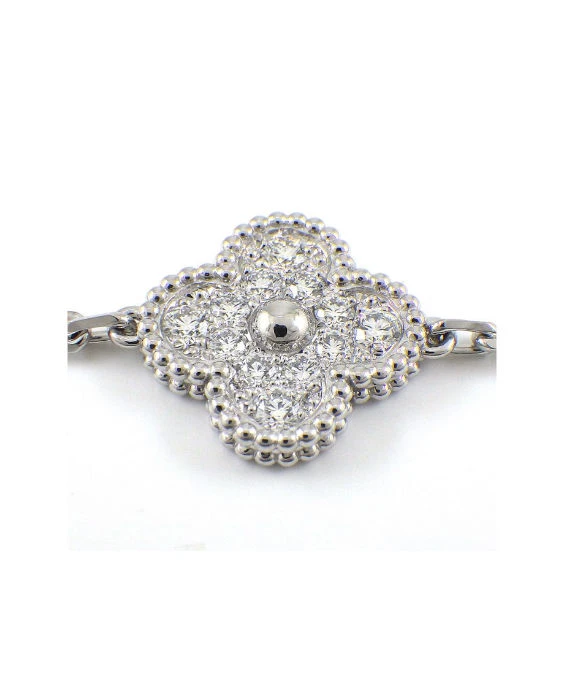 Van Cleef & Arpels Bracelet Vintage Alhambra Diamond Paved 5 Motif 18k White Gold Bracelet
