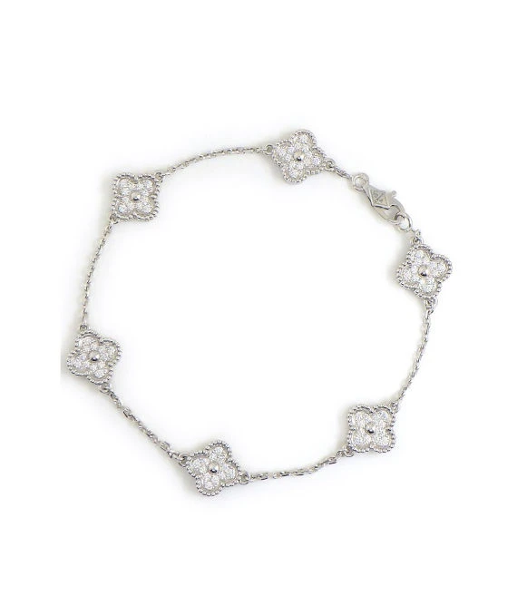 Van Cleef & Arpels Sweet Alhambra 6 Motifs Diamond Bracelet In 18k White Gold