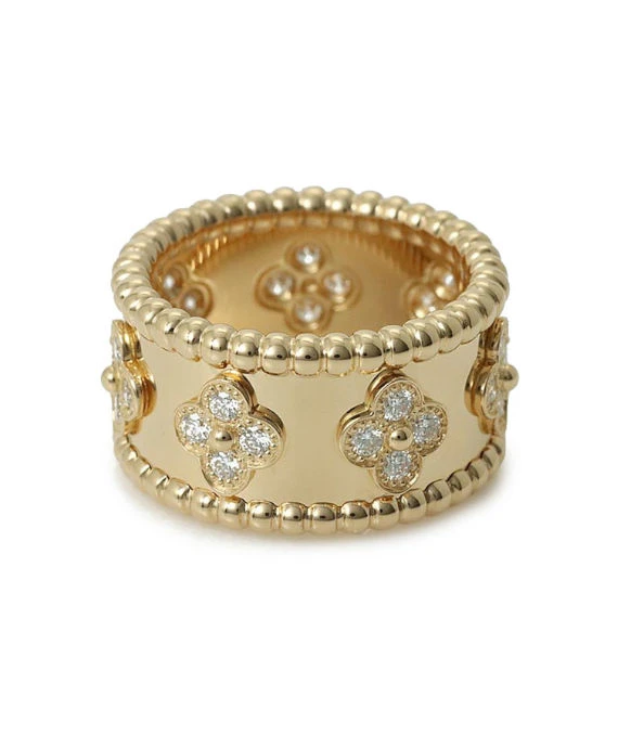 Van Cleef & Arpels Perlée Clover 18k Yellow Gold Diamond Ring