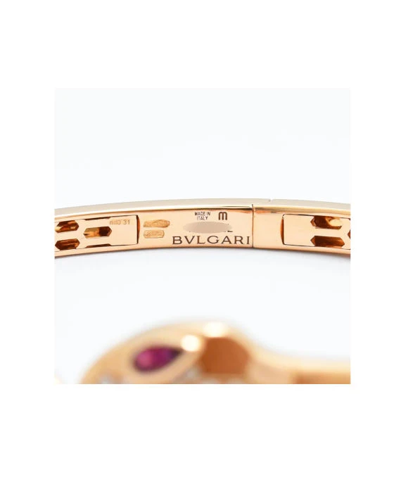 Bvlgari Size 17 Serpenti Snake Diamond and Tourmaline Bracelet In 18k Rose Gold