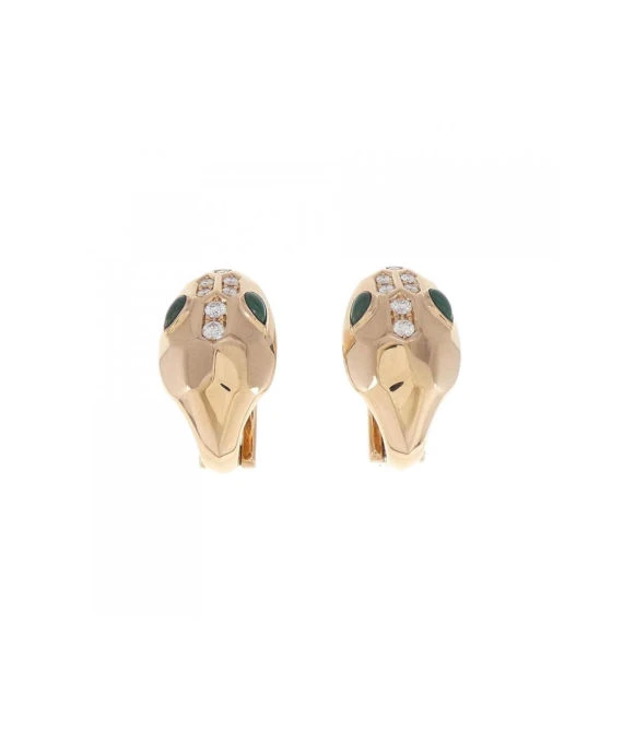 Bvlgari Serpenti Malachite and diamond Earrings In Rose Gold