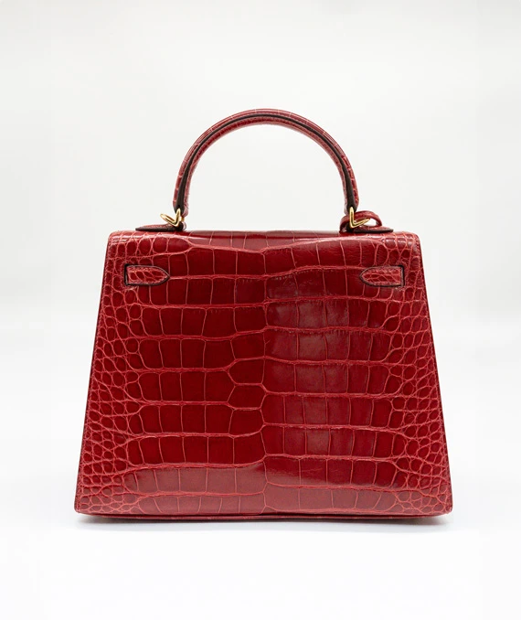 Hermes Size 25 Rouge Niloticus Crocodile Leather Kelly Handbag with Gold Hardware