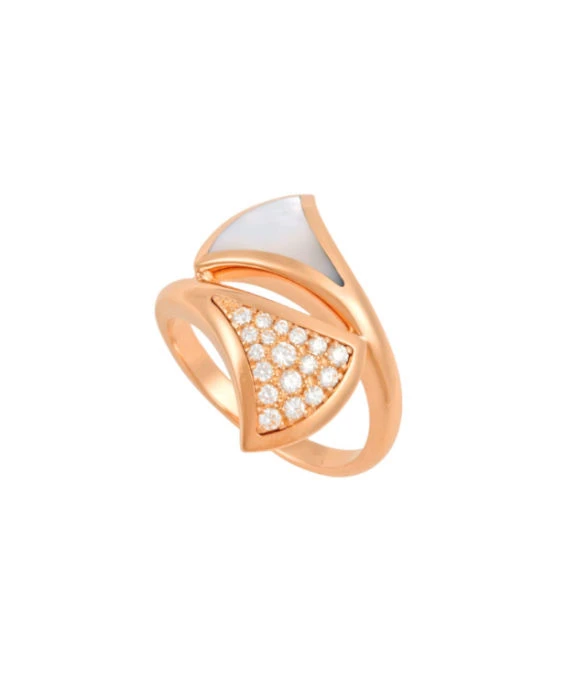 Bvlgari Size 12.5 Diva Dream Diamond and Mother-of-Pearl Ring In 18k Rose Gold