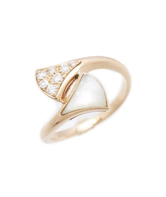 Bvlgari Size 9 Diva Dream Diamond and Mother-of-Pearl Ring In 18k Rose Gold