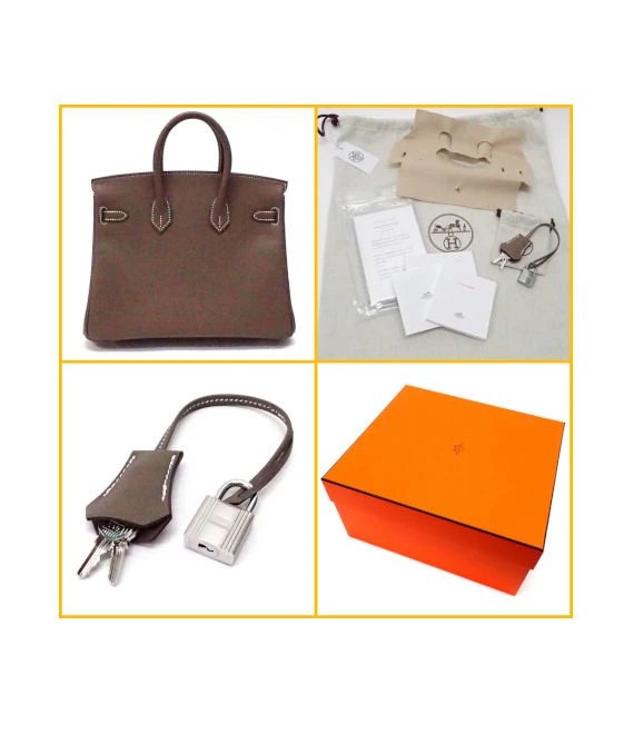 Hermes 2023 Birkin (Stamp B) Size 25 Veau Swift Leather handbag in Etoupe Color with Silver Hardware