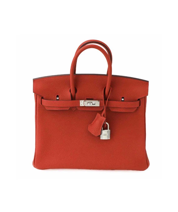 Hermes 2020 Birkin (Stamp Y) Size 25 Togo Leather handbag in Rouge Casaque Color with Silver Hardware