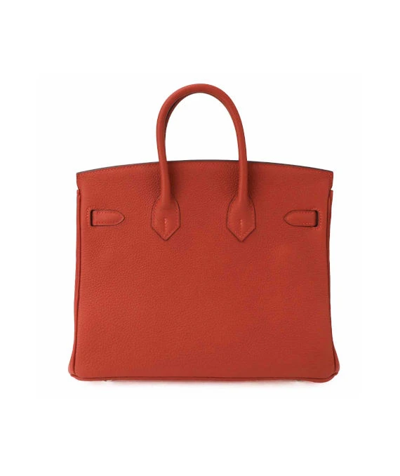 Hermes 2020 Birkin (Stamp Y) Size 25 Togo Leather handbag in Rouge Casaque Color with Silver Hardware