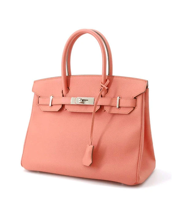 Hermes 2013 Birkin (Stamp Q) Size 30 Epsom Leather handbag in Flamingo Color with Silver Hardware