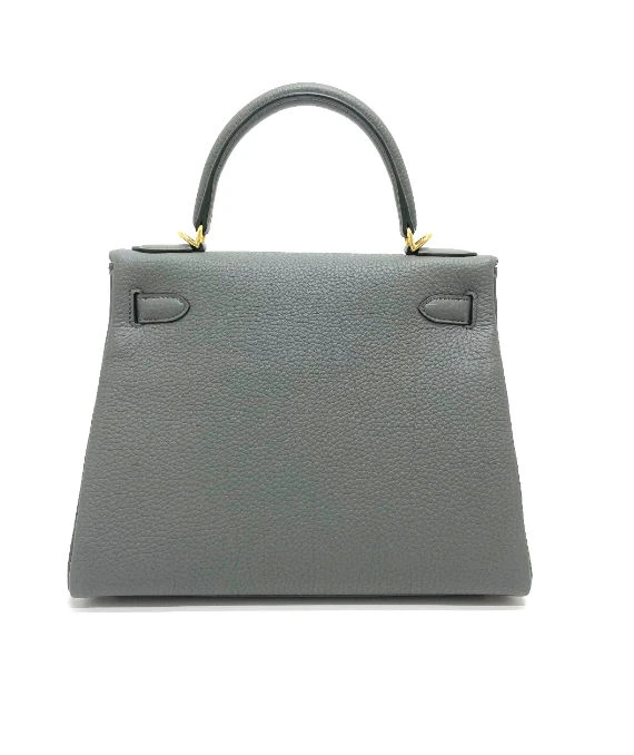 Hermes (Stamp U) Size 28 Togo leather Kelly in Vert Amande Gray Color with Gold Hardware