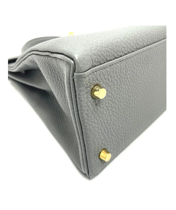 Hermes (Stamp U) Size 28 Togo leather Kelly in Vert Amande Gray Color with Gold Hardware