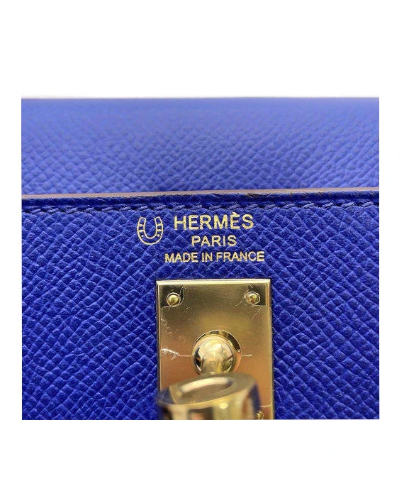 Hermes 2017 (Stamp A) Size 25 Epsom Leather Kelly in Blue Electric and Jaune Ambre Color with Gold Hardware