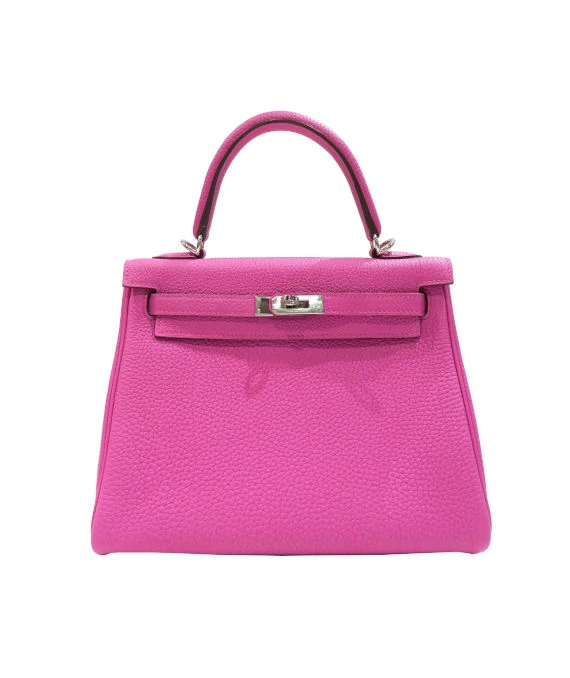Hermes 2018 (Stamp C) Size 28 Rose Pourpre Pink Togo Leather Kelly Handbag with Palladium Hardware