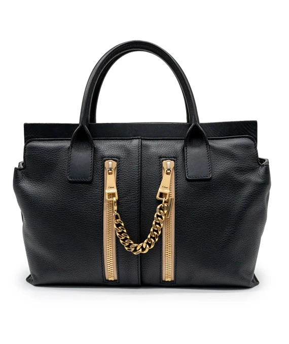 Chloe Black Grain Leather Medium Cate Tote Bag