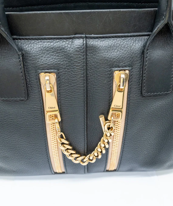 Chloe Black Grain Leather Medium Cate Tote Bag