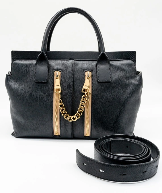 Chloe Black Grain Leather Medium Cate Tote Bag