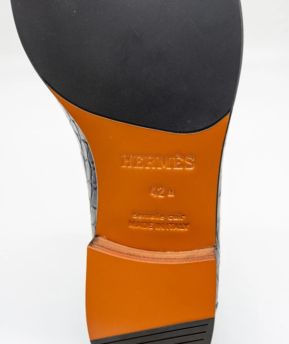 Hermes Size 42 Black Crocodile Leather Shoes