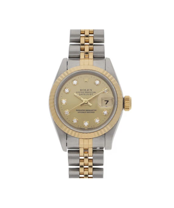 Rolex 69173G 26mm Datejust Yellow Gold Champagne Dial and Stainless Steel mixed Bracelet Women's Watch