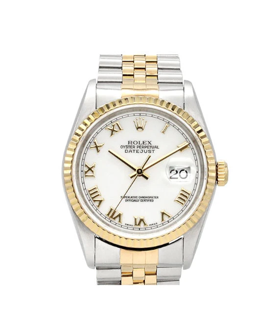 Rolex Datejust 16233 U 36mm White Roman Dial Stainless Steel/Yellow Gold Automatic Men's Watch