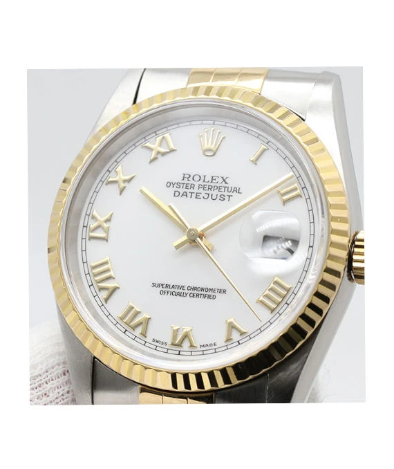 Rolex Datejust 16233 U 36mm White Roman Dial Stainless Steel/Yellow Gold Automatic Men's Watch