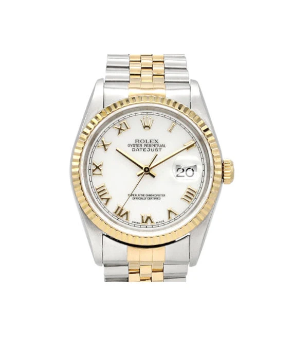 Rolex Datejust 16233 U 36mm White Roman Dial Stainless Steel/Yellow Gold Automatic Men's Watch