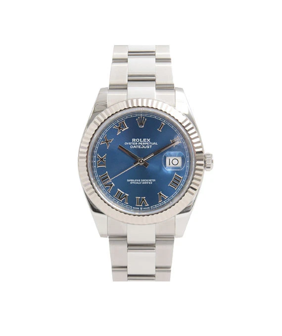 Rolex Datejust 42.4mm Azzurro Blue Dial Roman Numeral Automatic Men's Watch in Stainless Steel and White Gold