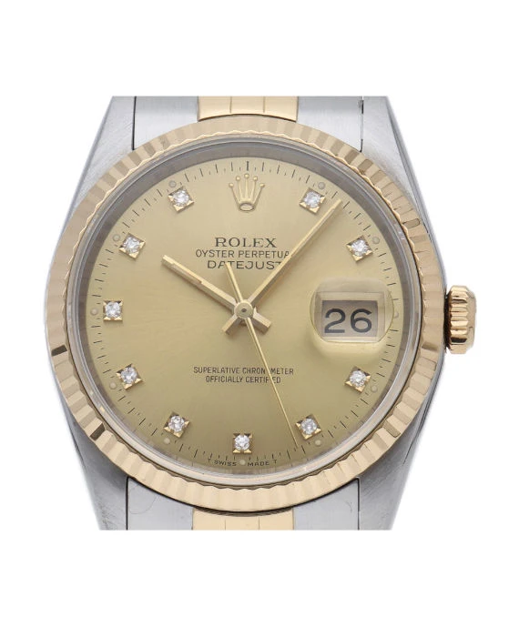 Rolex 1991 Datejust 16233G 36mm Champagne Dial Automatic Stainless Steel Yellow Gold Jubilee Bracelet Men's Watch