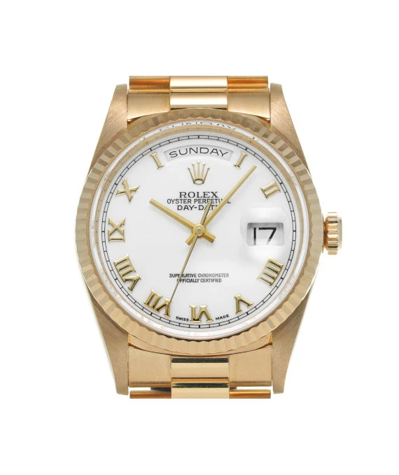 Rolex 1996 36mm Day-Date White Dial 18238 with Yellow Gold Case, Bezel and President Bracelet
