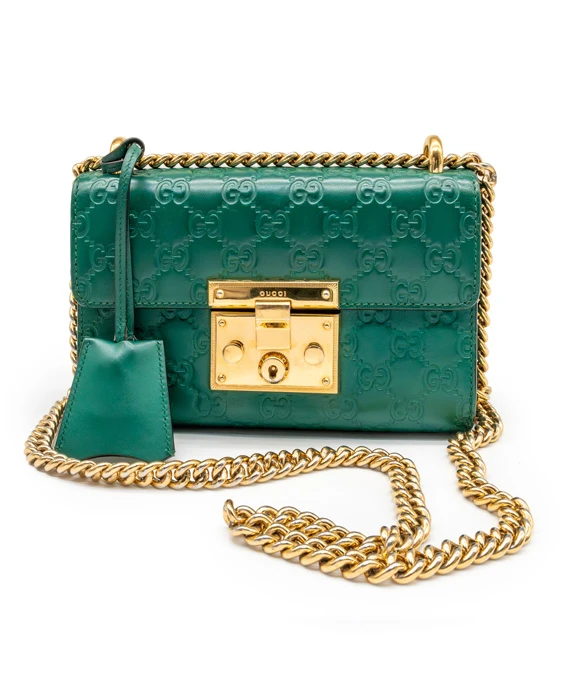 Gucci Green Guccissima Leather Small Padlock Shoulder Bag