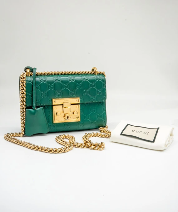 Gucci Green Guccissima Leather Small Padlock Shoulder Bag