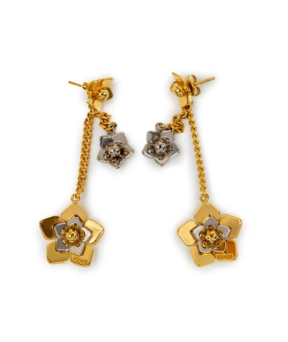 Fendi Two Tone Flower Dangle Earrings