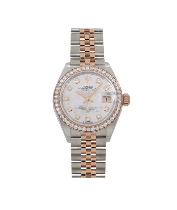 Rolex 2010 Lady Date just 28mm White shell Diamond Dial Stainless Steel and Rose Gold Automatic Women's Watch