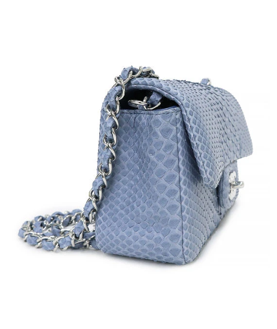 Chanel Matlasse Chain Shoulder Bag Python Exotic Blue Leather with Silver Hardware