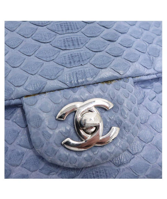 Chanel Matlasse Chain Shoulder Bag Python Exotic Blue Leather with Silver Hardware