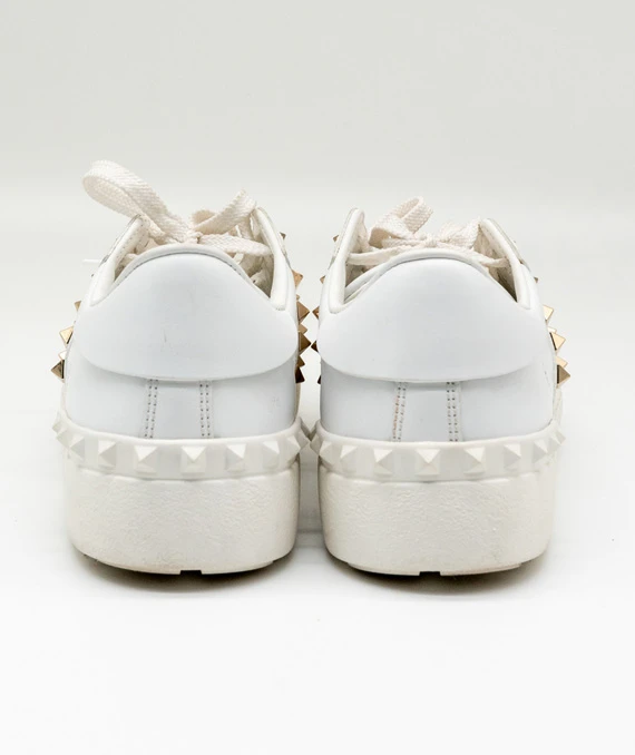 Valentino Size 37 White Leather Rockstud Lace Up Sneakers