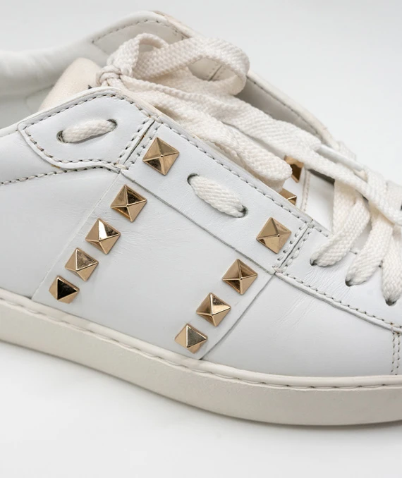 Valentino Size 37 White Leather Rockstud Lace Up Sneakers