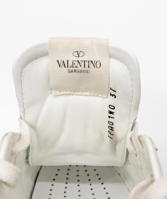 Valentino Size 37 White Leather Rockstud Lace Up Sneakers