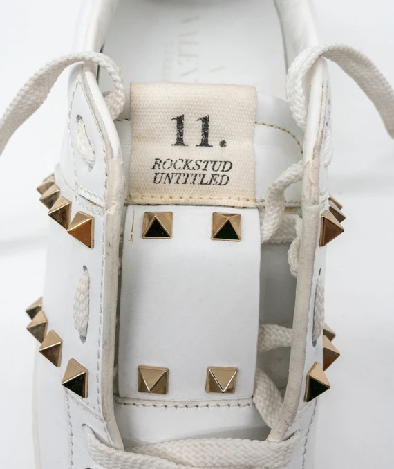 Valentino Size 37 White Leather Rockstud Lace Up Sneakers