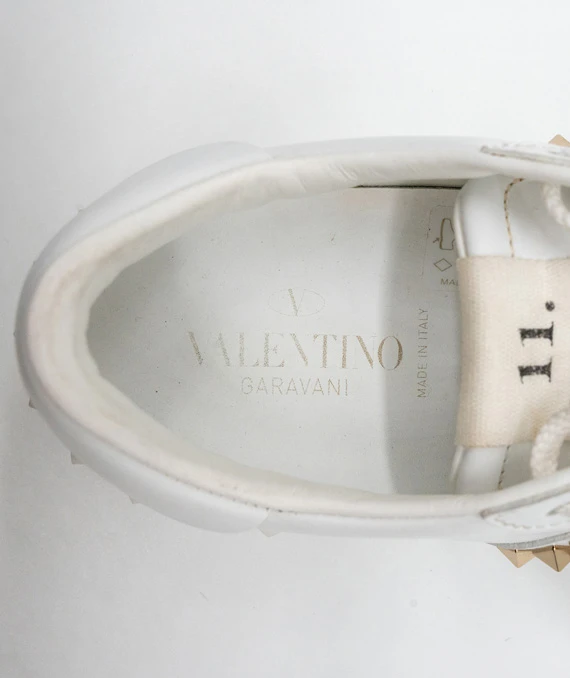 Valentino Size 37 White Leather Rockstud Lace Up Sneakers